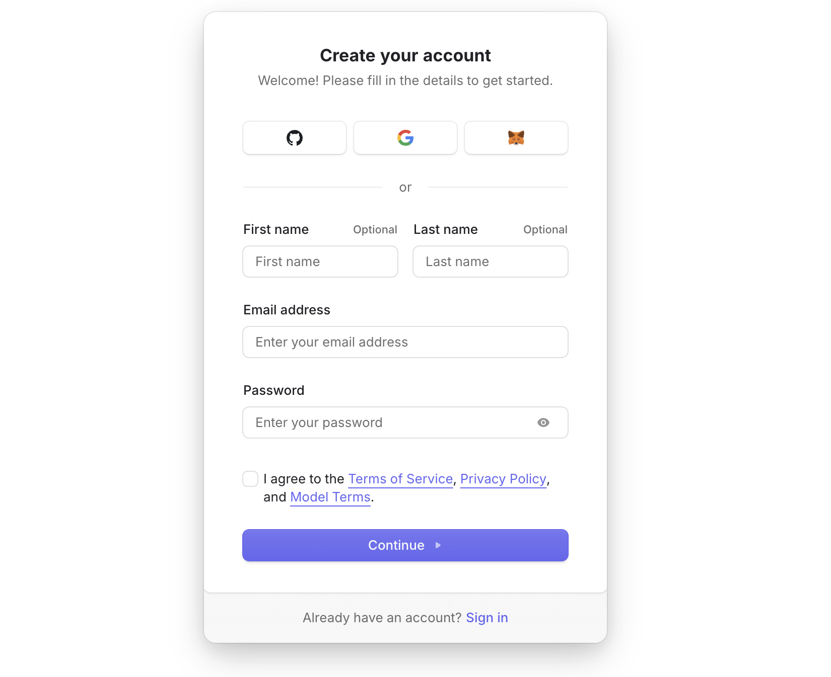 OpenRouter新規アカウント登録画面